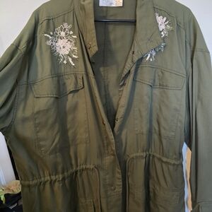 Time & Tru Olive Green Embroidered Women's Jacket